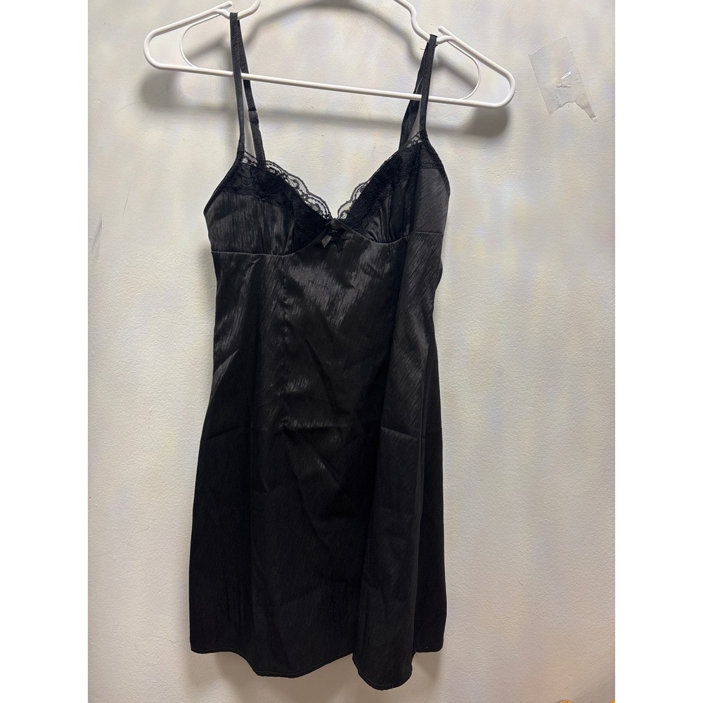 Princess Polly Slip Dress Womens 0 Black Lace Trim Satin Mini